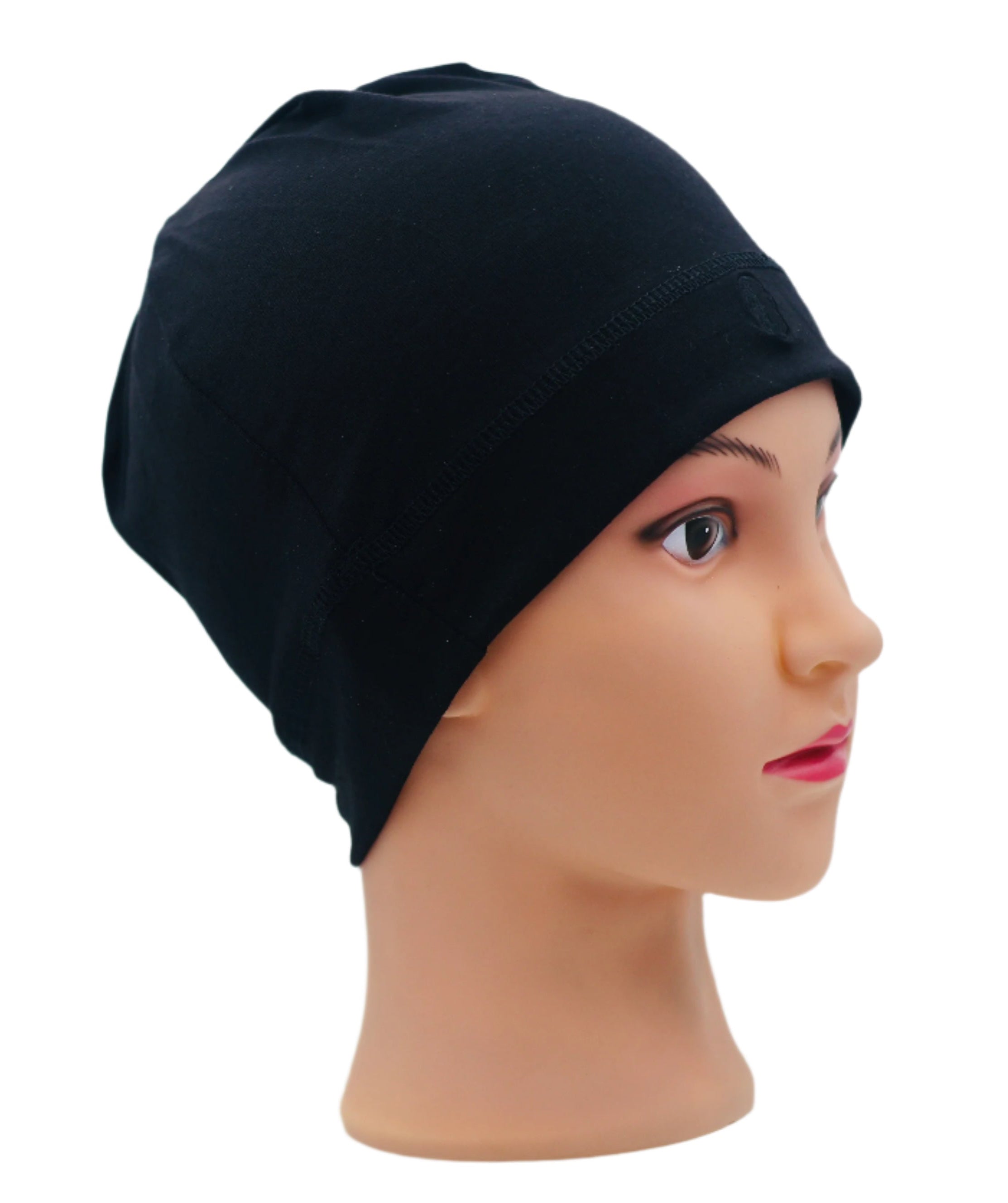 Black UHL (UNDER HELMET LINER) BEANIE on a mannequin head against a plain background
