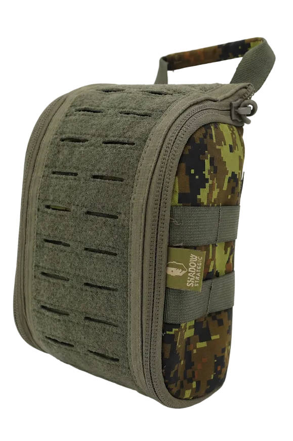 SHS-1723 IFAK MOLLE Pouch – Tactical Medical Organiser Estonian Digital Camo Green tactical pouch with camouflage interior on a white background.