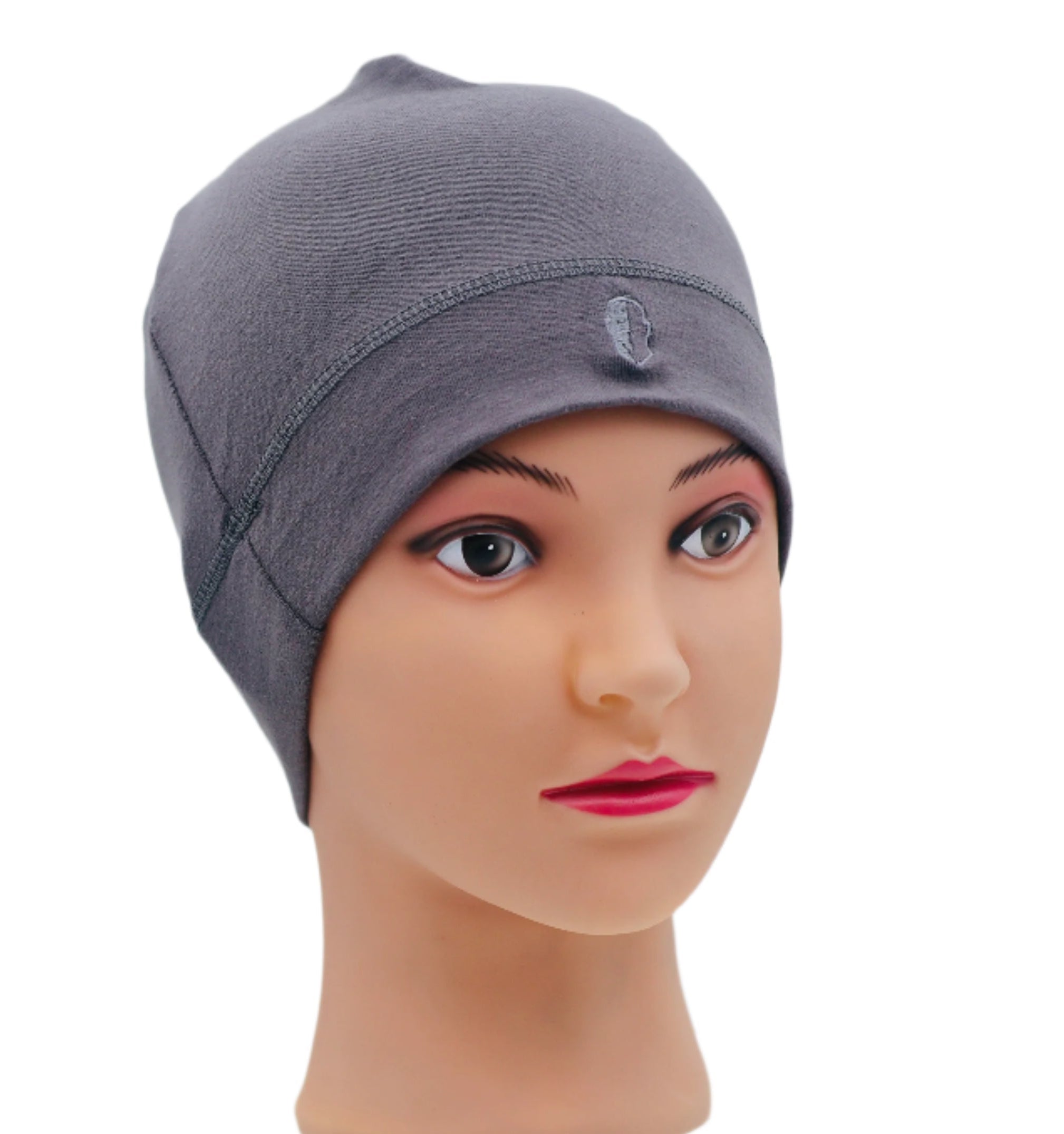 Gray UHL (UNDER HELMET LINER) BEANIE on a mannequin head against a white background