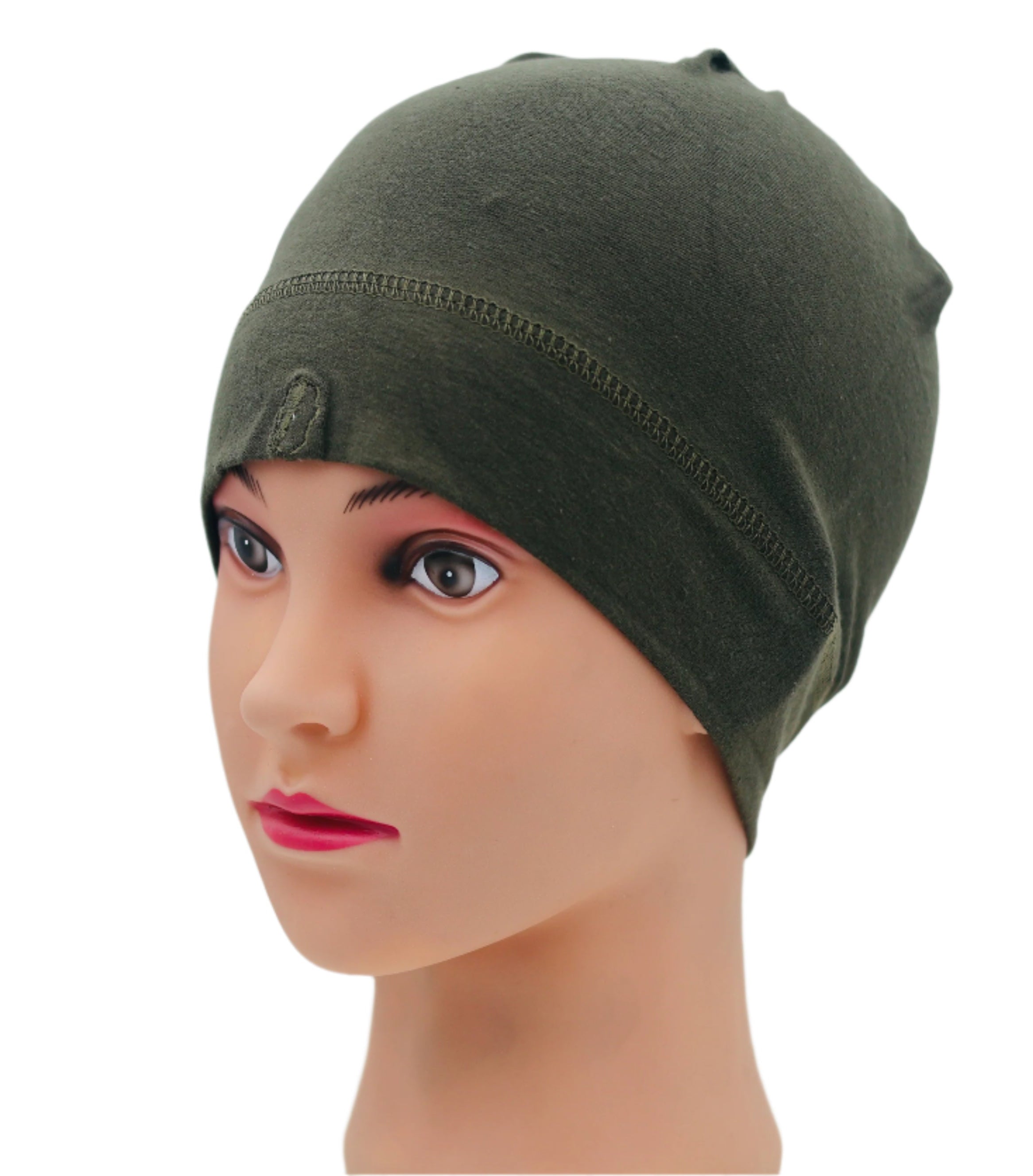 Mannequin head wearing a green UHL (UNDER HELMET LINER) BEANIE against a plain background