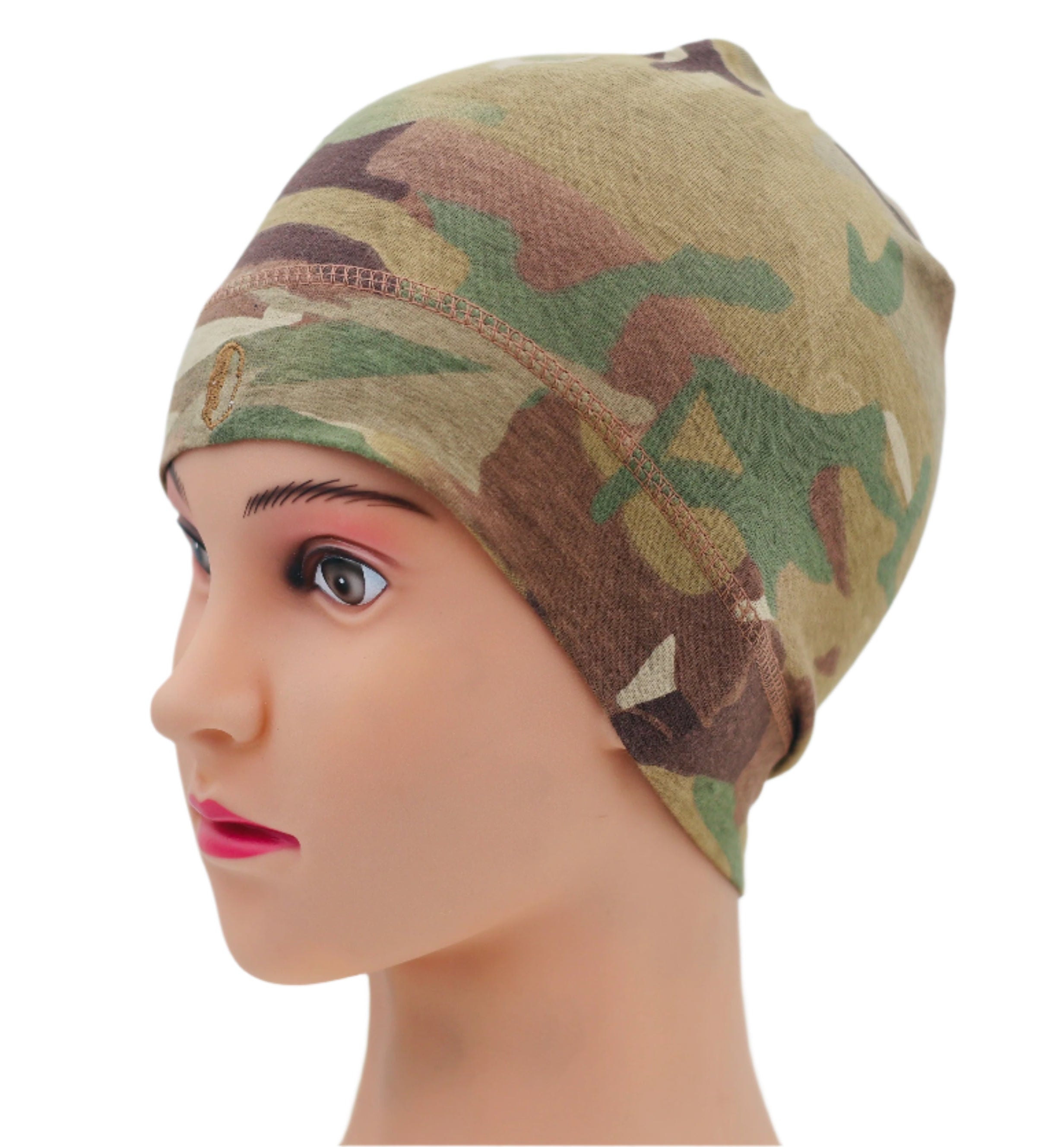 Mannequin head wearing a camouflage UHL (UNDER HELMET LINER) BEANIE against a white background