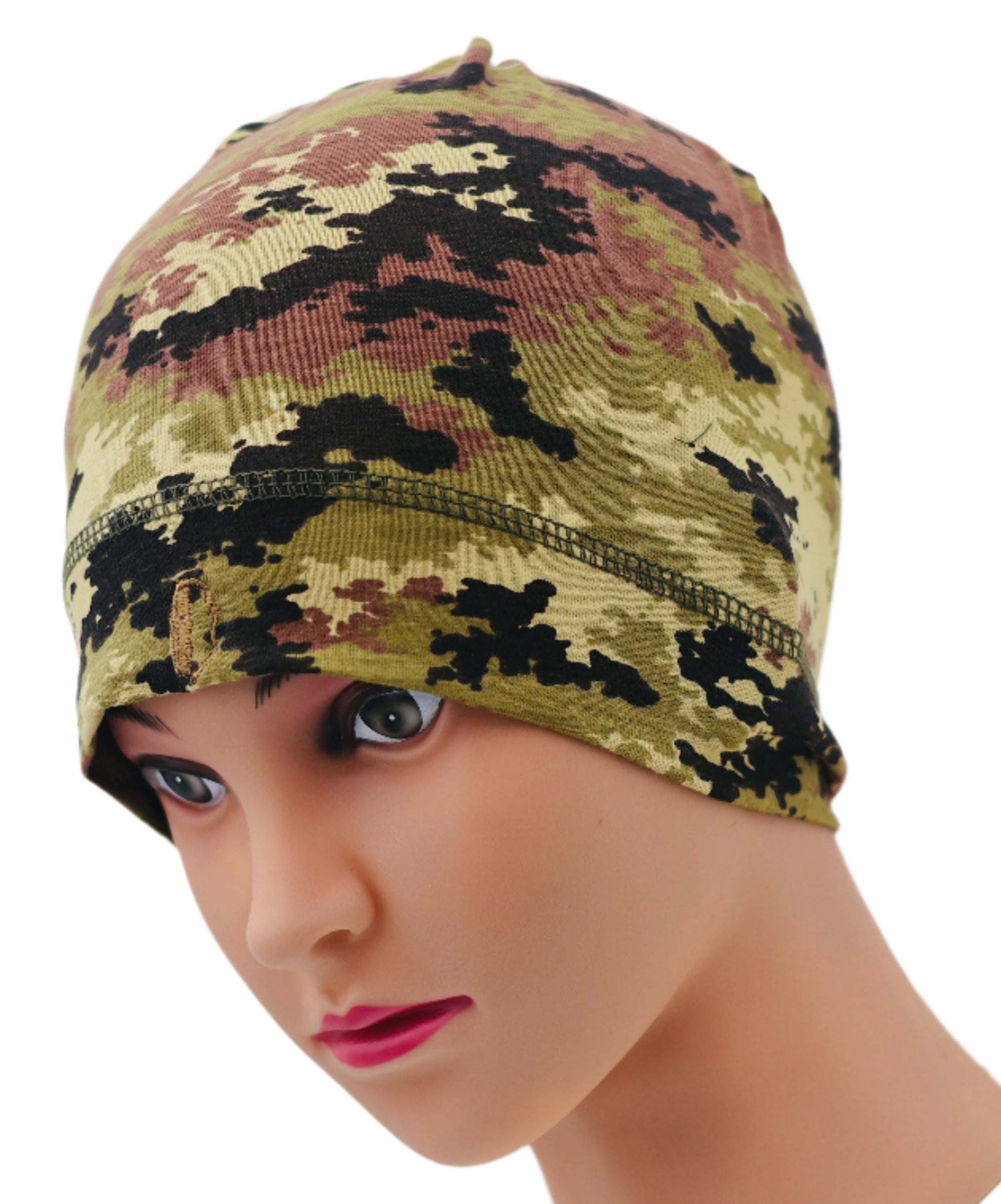 Mannequin head wearing a camouflage UHL (UNDER HELMET LINER) BEANIE on a neutral background