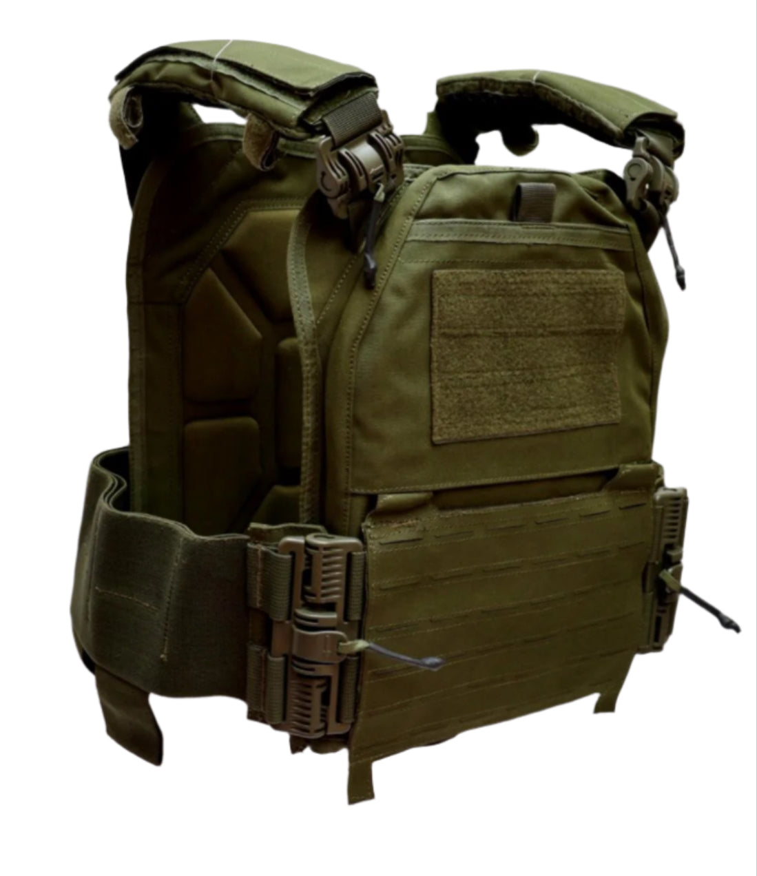 Green tactical vest on a white background