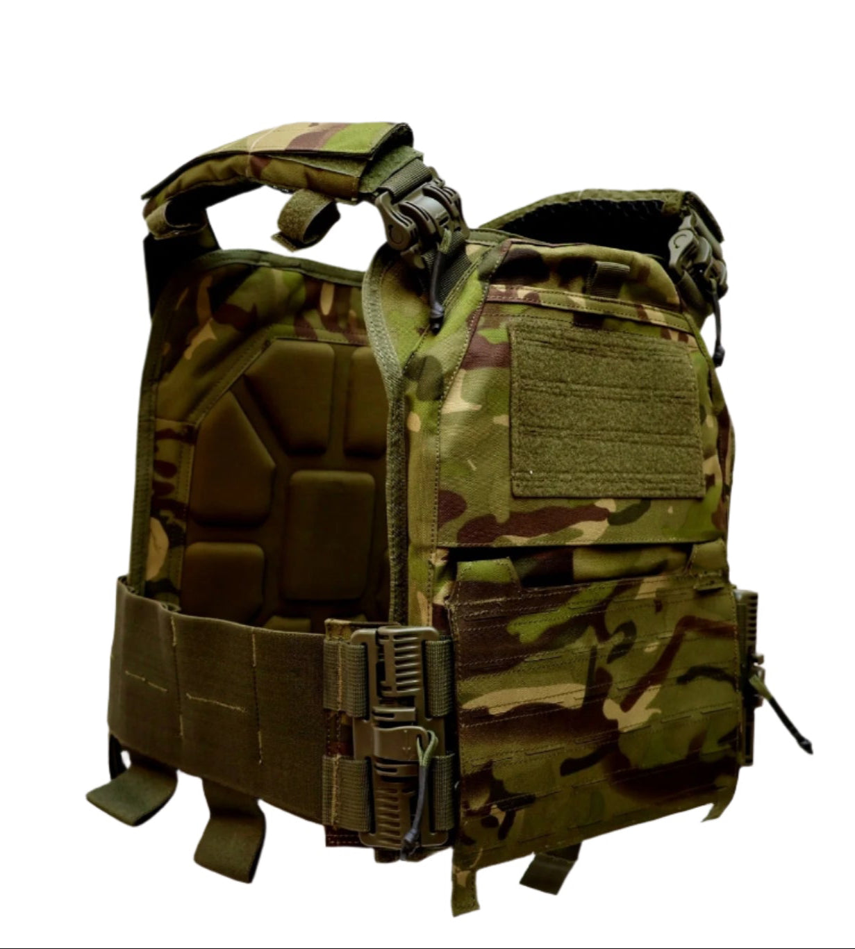 Multicam Green Camouflage tactical vest on a white background