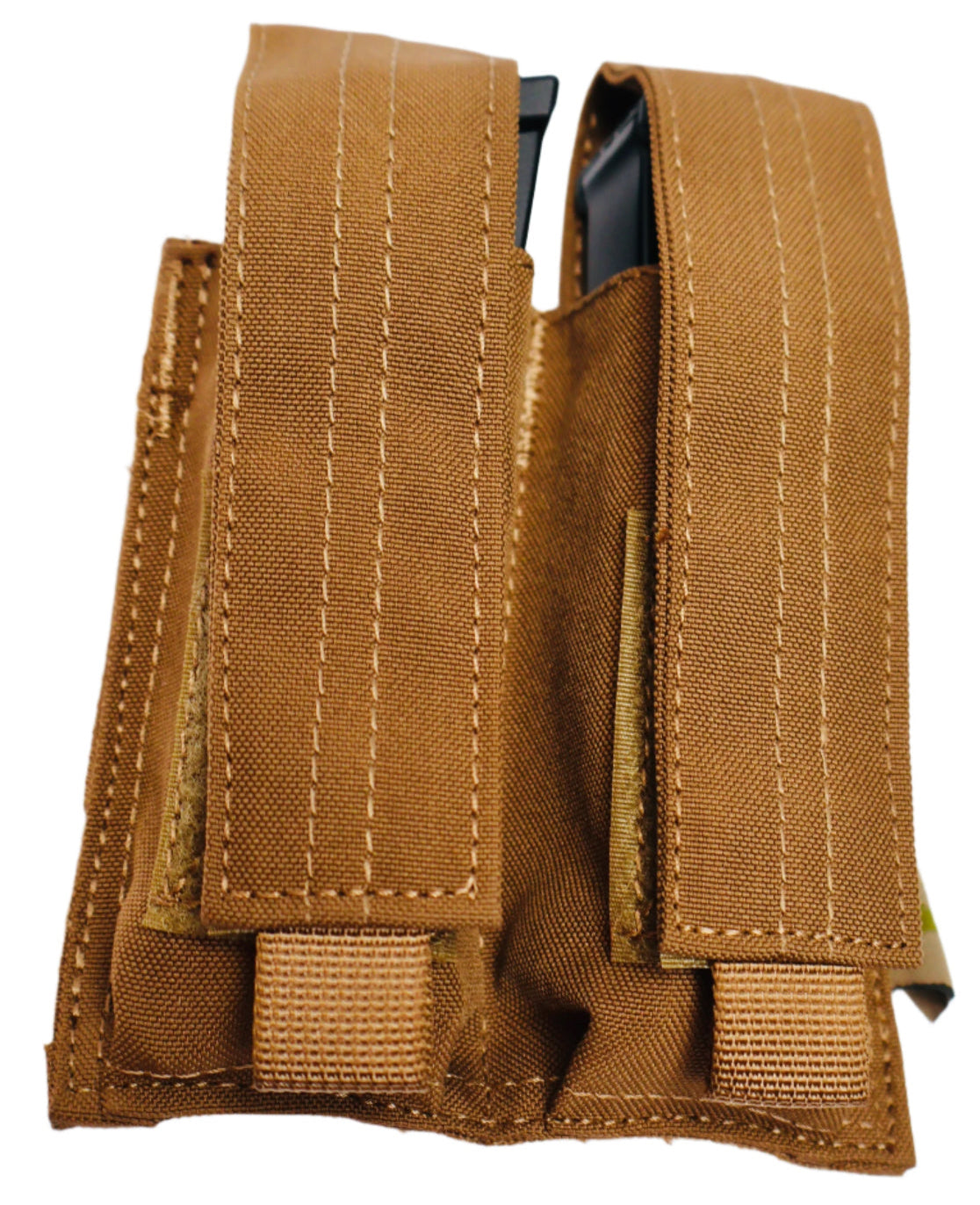 SHE-23030  Double Pistol GRIPTAC  Coyote Brown tactical magazine pouch on a white background.
