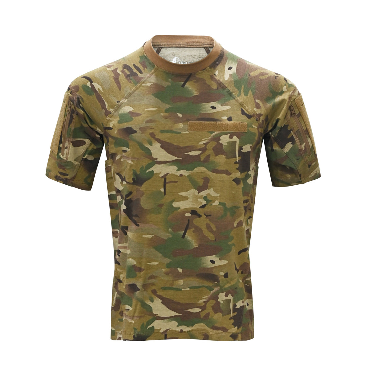 A short-sleeve SHE-3089 INSTRUCTOR T-SHIRT crewneck tactical shirt in a classic UTP Orignal multi-terrain camouflage pattern, featuring a chest pocket, shown against a plain white background.