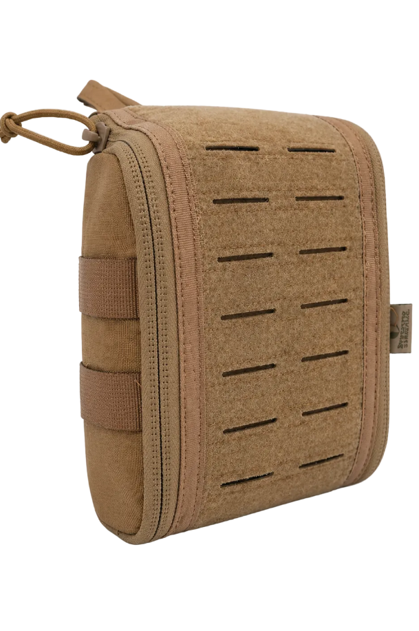 SHS-1723 IFAK MOLLE Pouch – Tactical Medical Organiser Brown tactical pouch with multiple compartments on a white background