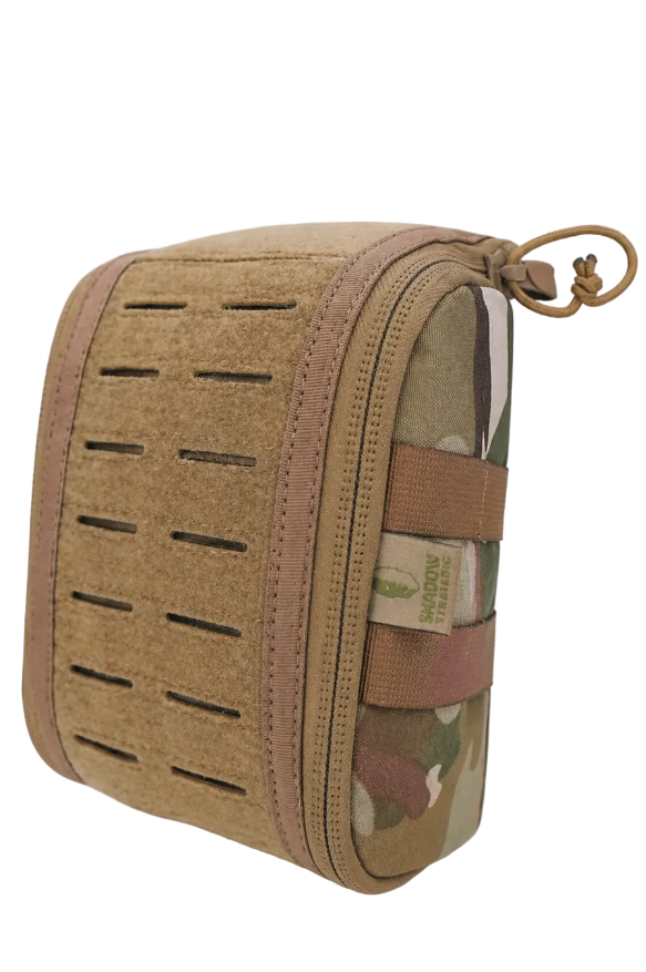 SHS-1723 IFAK MOLLE Pouch – Tactical Medical Organiser Multicam Camouflage pouch with a zipper on a white background