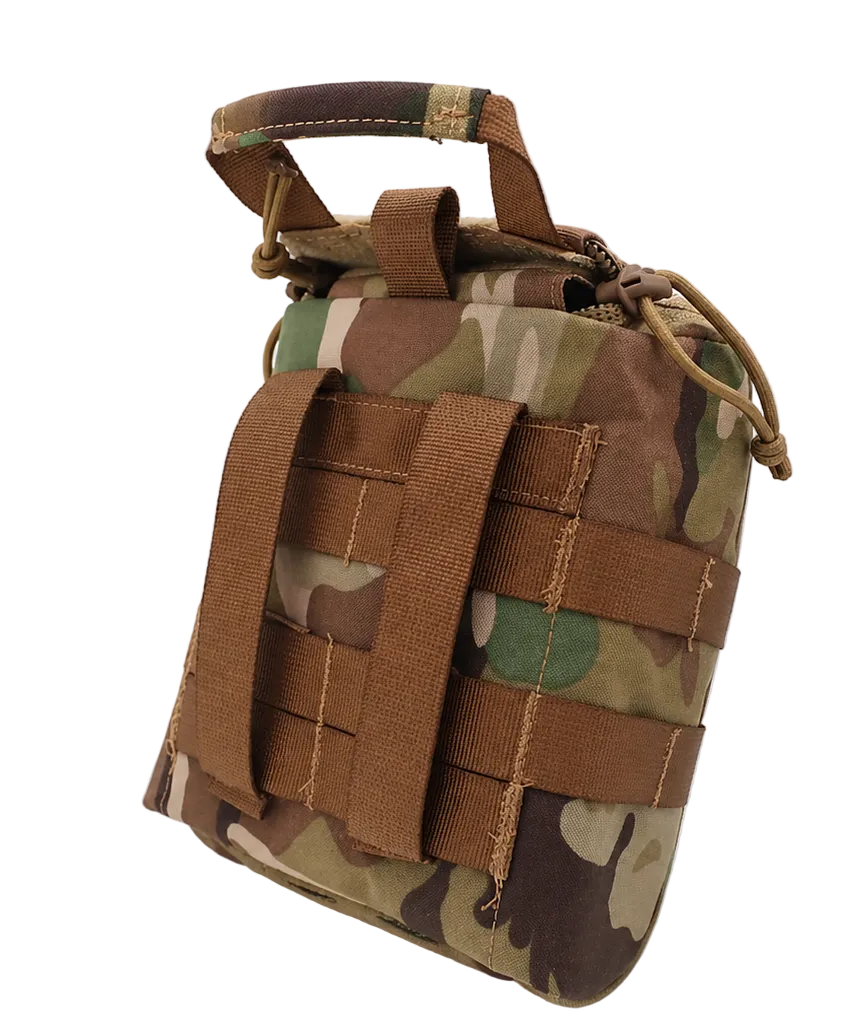 IFAK Camouflage and brown tactical pouch on a white background