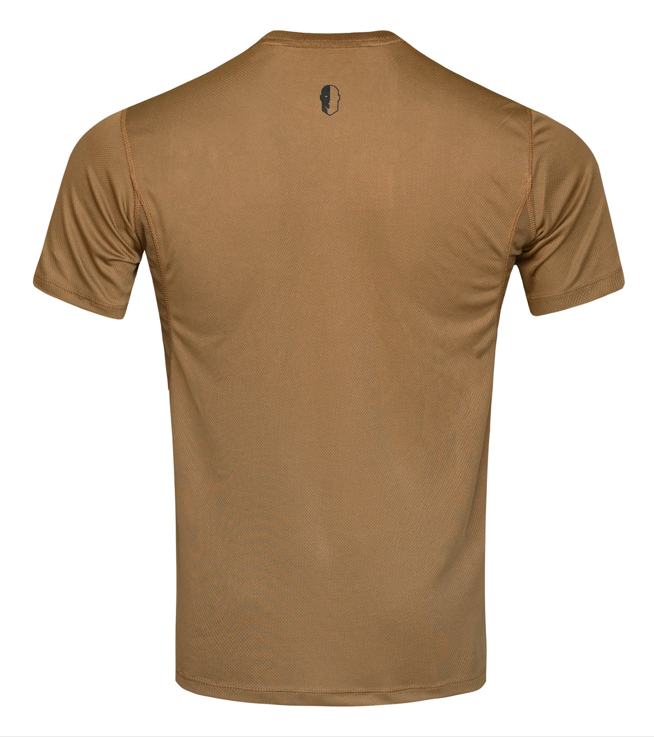 backside view of  Coyote Printted crew neck tactical t-shirt with short sleeves and a logo on the chest.