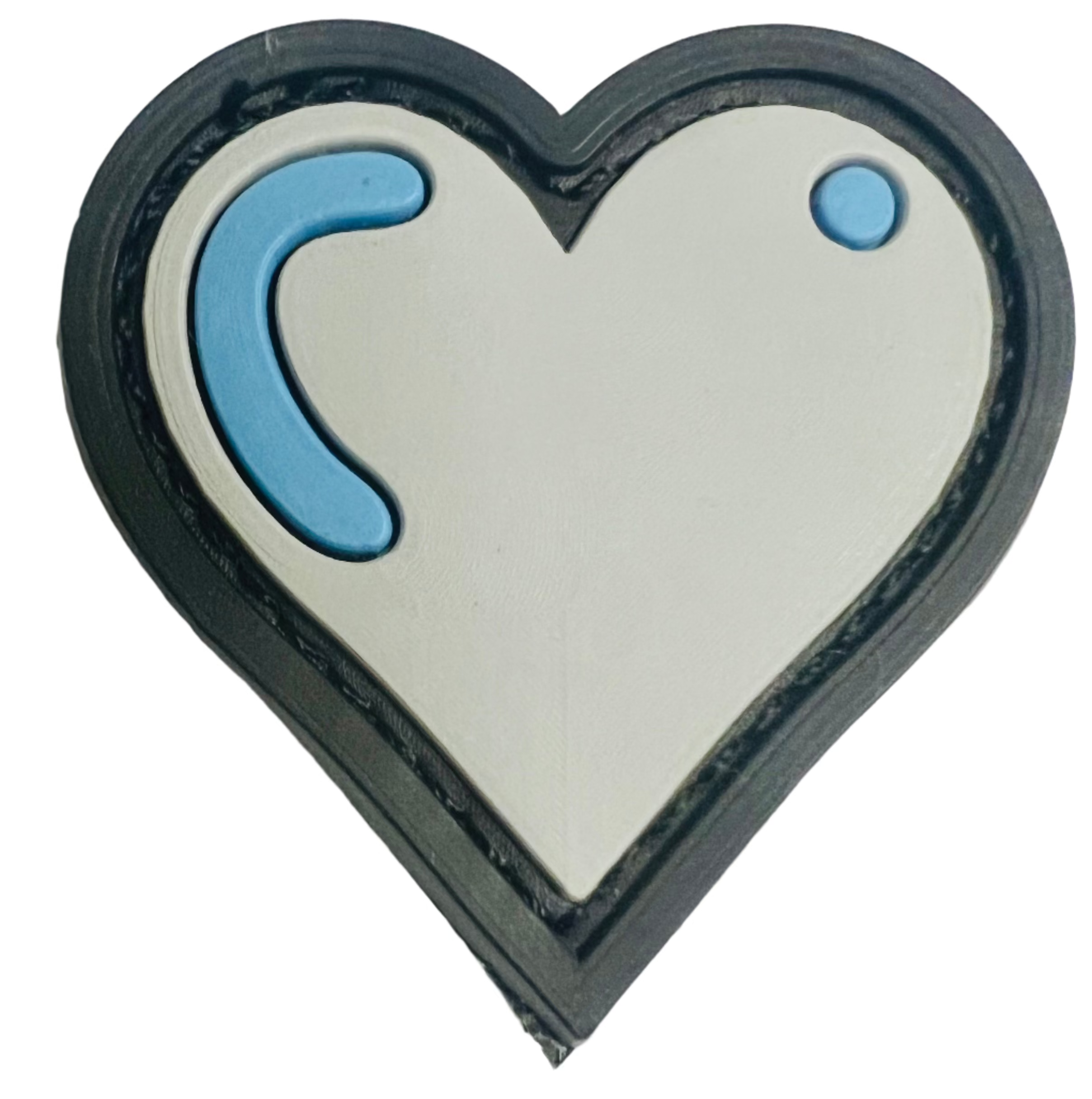Heart-shaped PVC Patch with a blue curved line and gray center on a white background