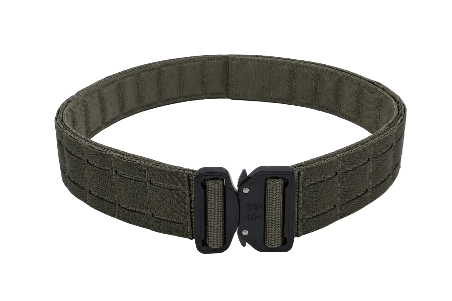 Ranger Green tactical belt with a black buckle on a white background