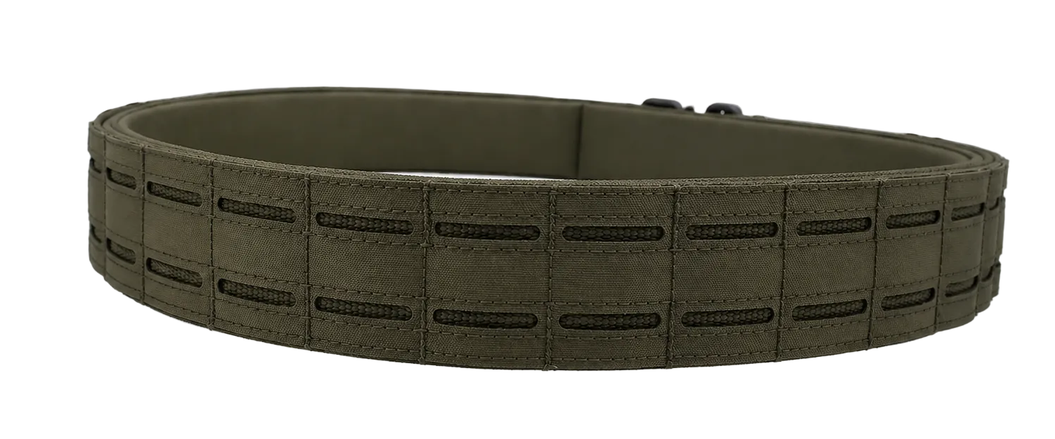 QR Buckle Duty Belt – Two-Belt System & MOLLE Platform Ranger Green tactical belt on a white background