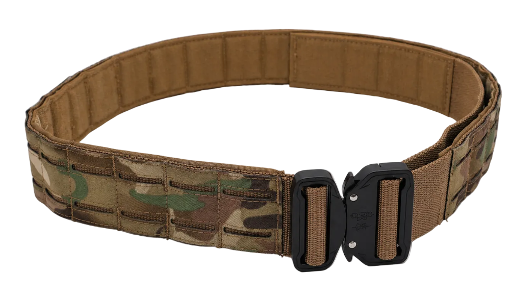 QR Buckle Duty  Outer Belt  MOLLE Platform UTP Camo belt  against a white background.