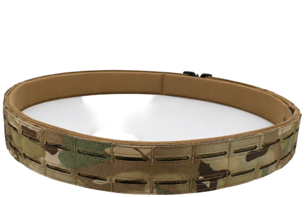 QR Buckle Duty  Outer Belt  MOLLE Platform Multicam-patterned belt on a white background