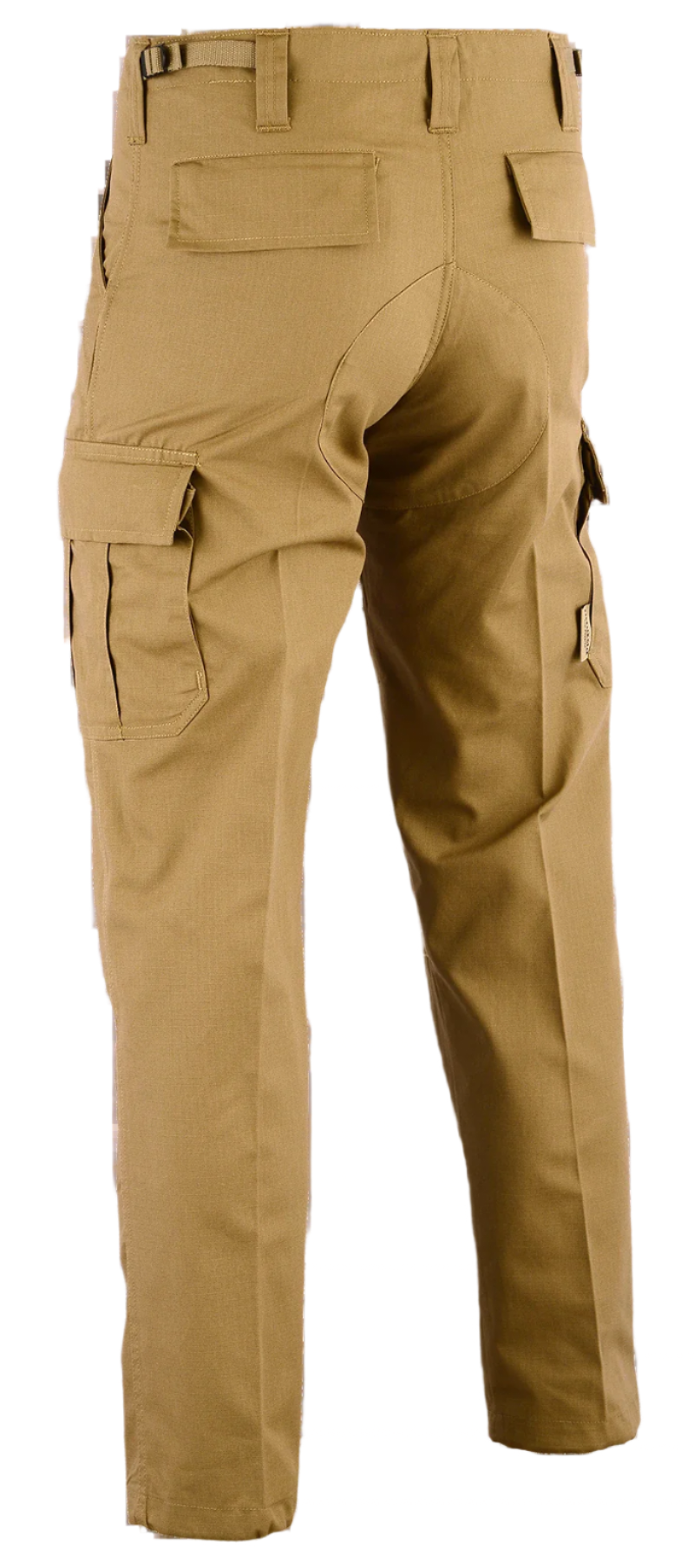 Tan tactical pants with multiple pockets on a white background