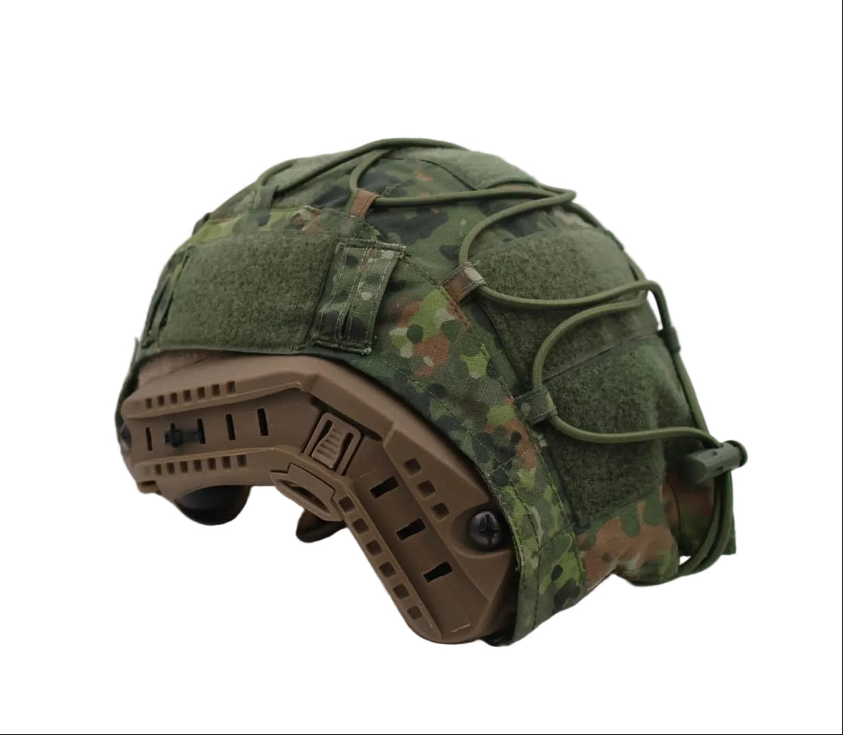 Netherlands Green camouflage military helmet on a white surface