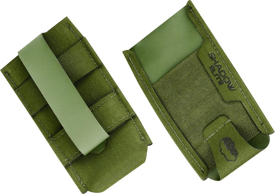 A OD Green low profile single pistol mag pouch with a Molle system and the brand 'Shadow Strategic' visible on it.